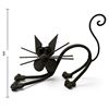 Image 2 : Whimsical Black-Finished Metal Cat Sculpture with Curled Tail, Whiskers & Long Paws 9" Tall