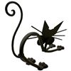 Image 3 : Whimsical Black-Finished Metal Cat Sculpture with Curled Tail, Whiskers & Long Paws 9" Tall