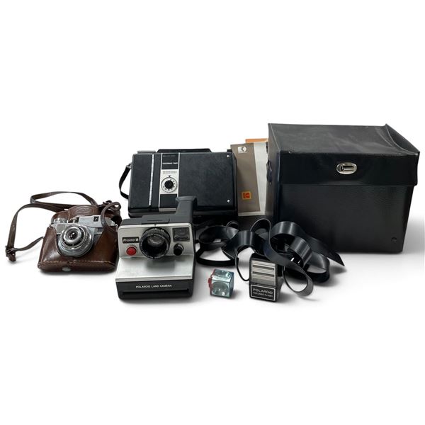 Vintage Polaroid Pronto! B & Countdown 90 Instant Cameras, Flash, Case & Accessories