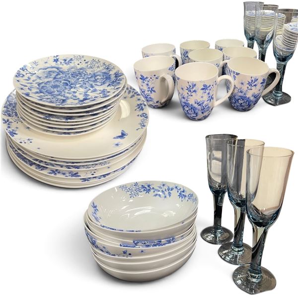 Maxwell & Williams Gabby Malpas Toile de Fleur Porcelain Dinnerware & Stemware Group