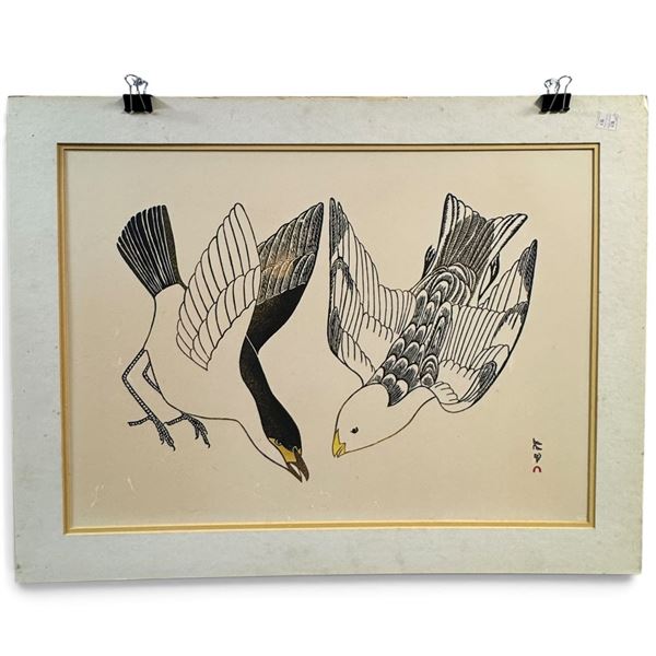 "Snow Buntings" by Kananginak Pootoogook, Unframed Offset Lithograph 30" X 23"