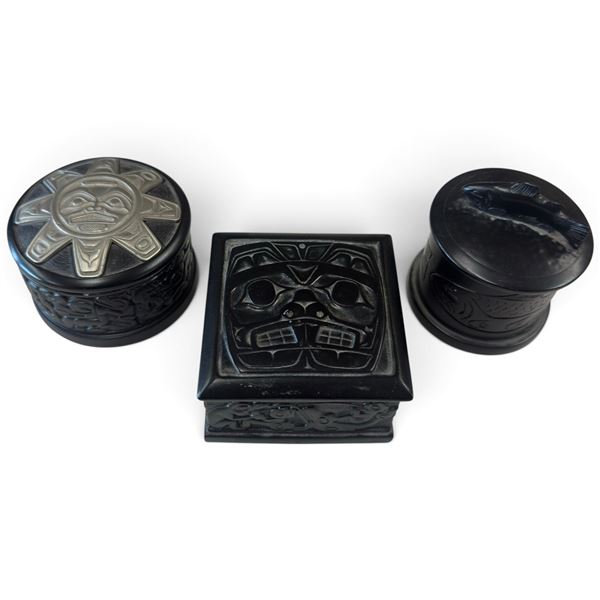 Boma Set of 3 Canadian West Coast First Nations-Style Lidded Boxes (3.5 x 3.5 in.)