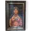 Image 1 : Original Portrait Painting of Woman in Traditional Attire, Illegibly Signed, Ornate Frame, 15" x 22"