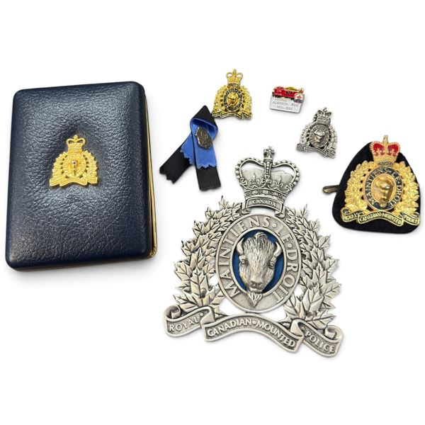 Royal Canadian Mounted Police Badges, Pins, Ribbon & Presentation Case, 7-Piece Group