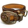 Image 2 : Custom R.C.M.P. Constable Engraved Western Buckle & Tooled Leather Belt (Size 36)
