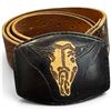 Image 1 : Western-Style Italian Leather Belt with Longhorn Skull Buckle, Size 38