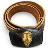 Image 2 : Western-Style Italian Leather Belt with Longhorn Skull Buckle, Size 38