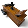 Image 2 : Antique Oak Wall-Mount Magneto Telephone with Handset, Bells, Crank & Writing Shelf