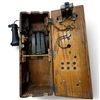 Image 4 : Antique Oak Wall-Mount Magneto Telephone with Handset, Bells, Crank & Writing Shelf