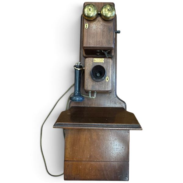 American Electric Kokomo Three-Box Walnut Fiddleback Wall Telephone, c. 1894-1897