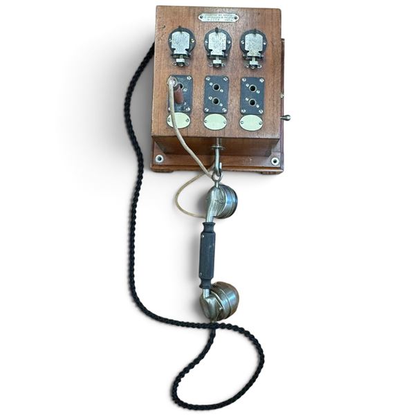 French AOIP No. 2295 Three-Circuit Telephone Switchboard & Ericsson Handset, c. 1920s