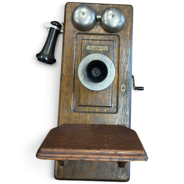 Northern Electric & Manufacturing Oak Magneto Desk Telephone, Canada, circa 1895-1914