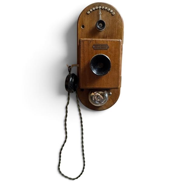Sterling Primax No. 410 10-Line Wooden Wall Interphone Telephone with Bell, c. 1920s