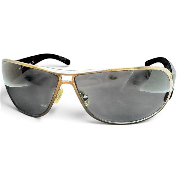 Prada SPR 70G Shield Sunglasses with Gray Lenses & Burgundy Temples, Made in Italy - Gently Used