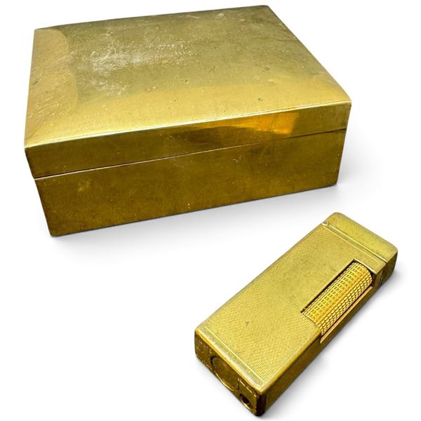 Vintage Dunhill Rollagas Swiss Gold-Tone Textured Butane Lighter with Box