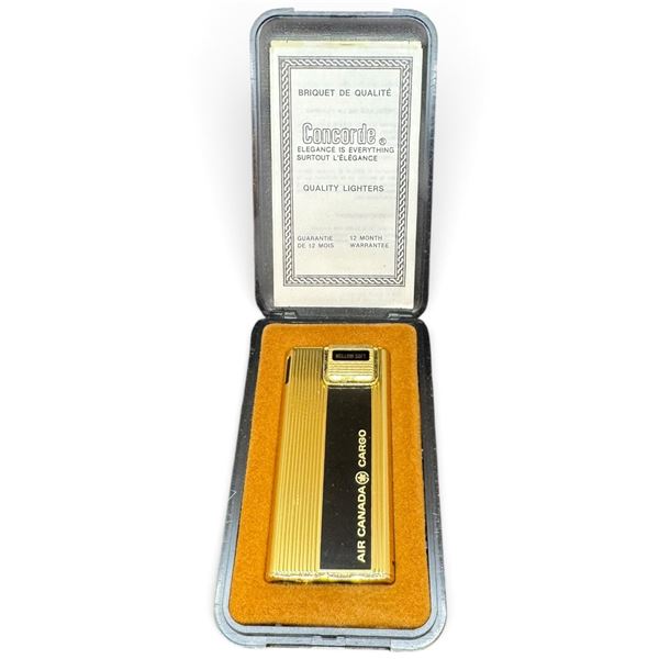 Concorde Mellow-Soft Air Canada Cargo Gold-Tone Promotional Lighter With Case & Papers