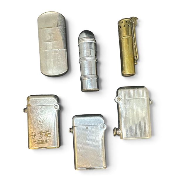 Six Vintage Petrol Pocket Lighters: Thorens, IMCO 2200 & Canadian Kaschie Bullet