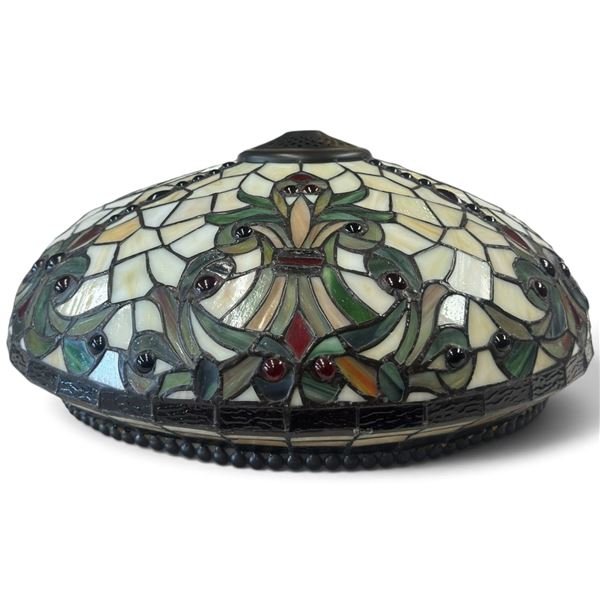 Tiffany-Style Floral Leaded Art Glass Dome Lamp Shade with Jewel Accents (15 in.)