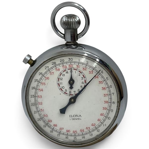 Vintage Ilona Swiss-Made 1-Jewel Mechanical Stopwatch with 30-Minute Register
