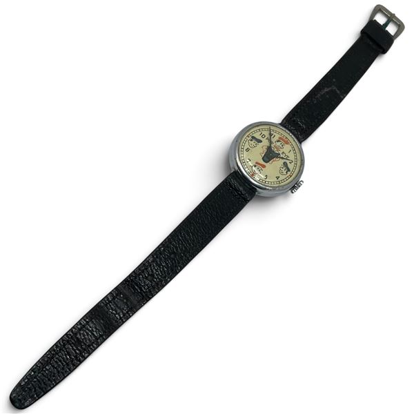 Rare Vintage "Pop Eye" Wrist Watch with Leather Strap - 25.5mm face