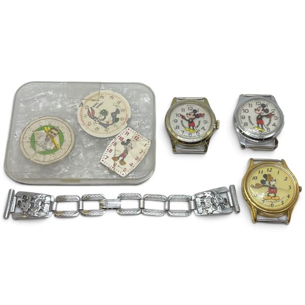 Group of Walt Disney Watch Parts & Babe Ruth Watch Face