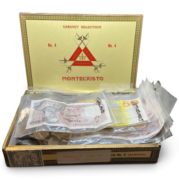 International Banknote & Coin Collection in Montecristo No. 4 Habana Cigar Box
