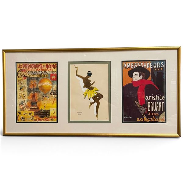 Framed Triptych of Vintage French Images "Les Prévoyants de l'Avenir, Josephine Baker, & Ambassadeur