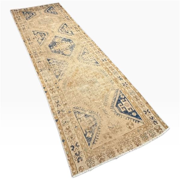 Vintage Persian Hand-Knotted Wool Rug 277x64 cm Geometric Design