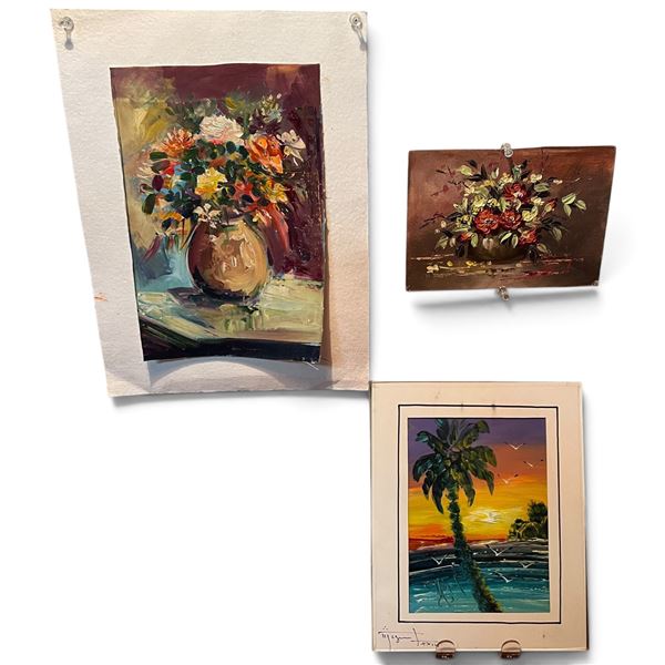 3 Original Petite Oil Paintings - 2 Still Life & 1 Beach Scene