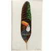 Image 2 : Signed Ken Sneider Horse Portrait Painted on Feather & Costa Rican Parrot Painted on Speckled Feathe