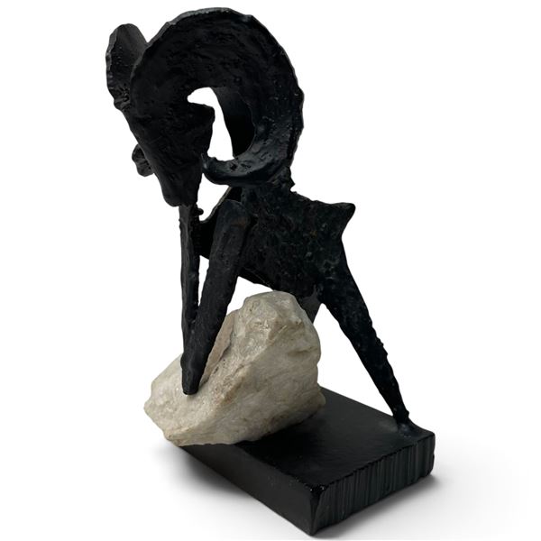 Mid-Century Jaro Svitorka  Brutalist Cast Iron "Big Horn Sheep"  Sculpture - 4" x 4" x 6.5" tall