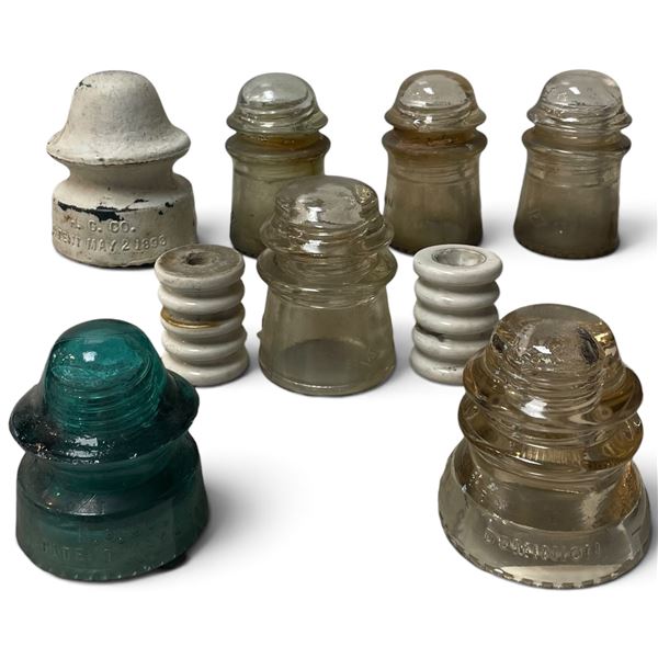 9 Vintage Insulators - Variety of Materials (Display Stand Not Included)
