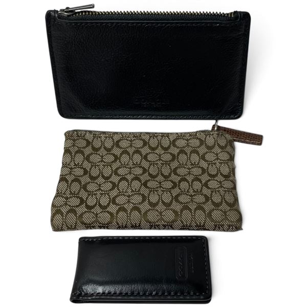 3 Coach Items - Logo Coin Purse, Leather Coin Purse & Leather Magnetic Money Clip (Money clip and 1