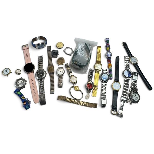 Mixed Wristwatch & Parts Lot with Pulsar, Citizen, Seiko, Swatch, Timex, Fossil & More