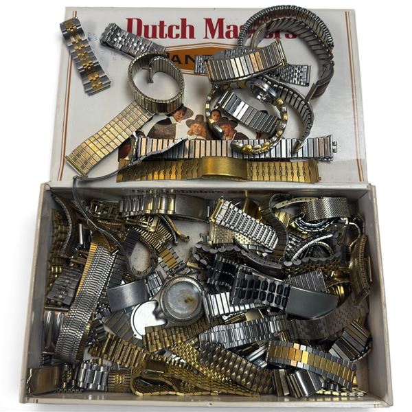 Large Vintage Group of Expansion Watch Bands, Bracelets, Clasps & Watch Case Parts