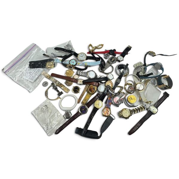 Large Mixed Group of Analog Wristwatches, Watch Heads, Bracelets, Straps & Parts