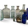 Image 3 : Group of 12 Embossed Apothecary, Medicine & Cosmetic Glass Bottles, Aqua & Cobalt