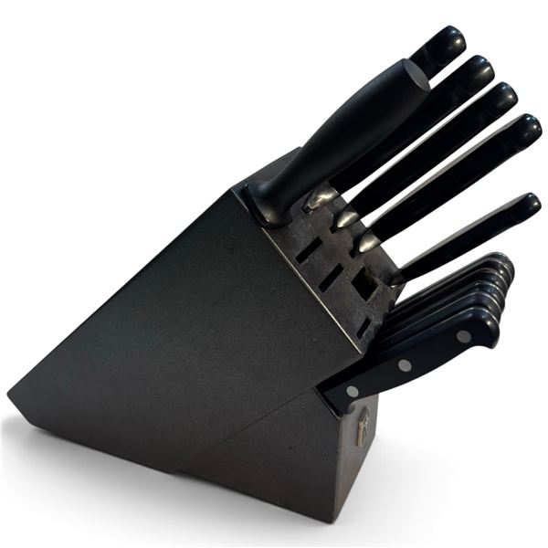 J.A. Henckels International Black-Handled Stainless Steel Knife Block Set with Steak Knives