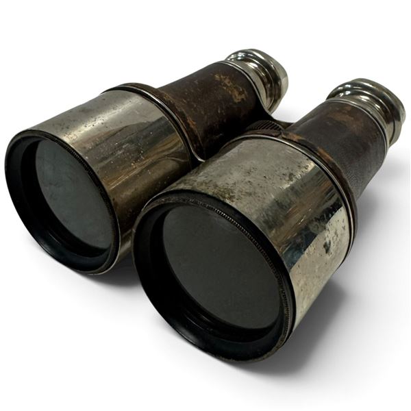 Antique Day & Night Signal Glass Leather-Covered Field Binoculars