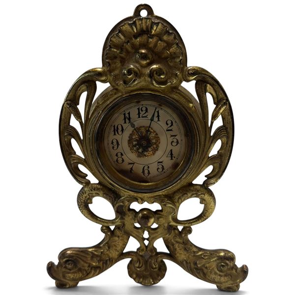 Early 20th Century Art Nouveau Gilt Cast-Metal Shelf Clock, Westclox Movement (9 in.)