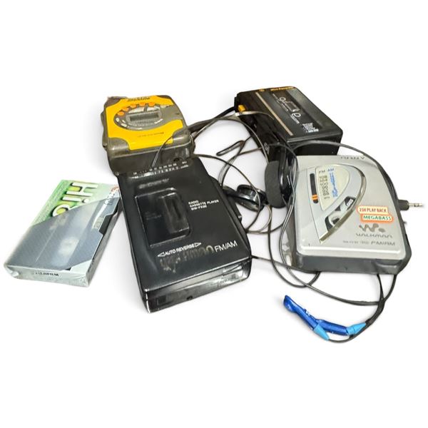 Group of 5 Sony, Panasonic & GE Portable Cassette Players/Recorder with Headphones