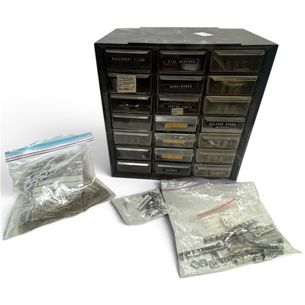 Waltham 21-Jewel Salesman Sample Pocket Watch, Watchmaker Parts Cabinet, Tools & Pin