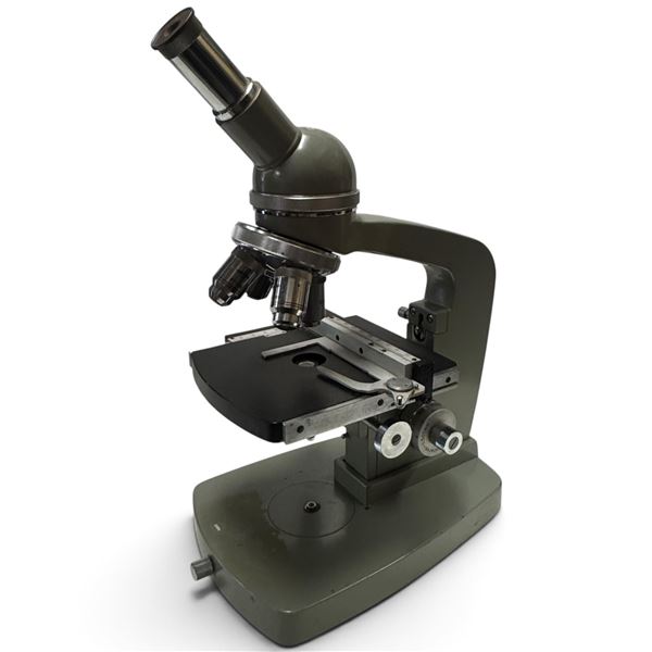 Nippon No. 672869 Japanese Monocular Compound Microscope, Mechanical Stage & Triple Nosepiece