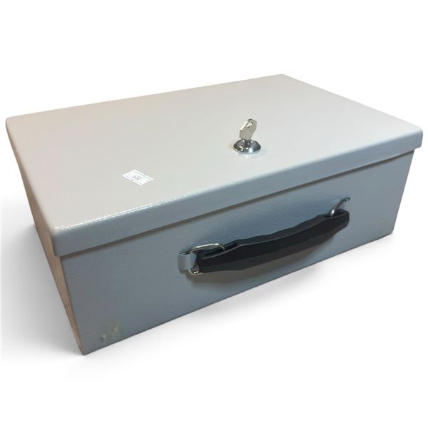 Gray Textured Metal Locking Storage Box with Key & Carry Handle (12.5 x 8.5 x 4.5 in.)