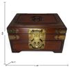Image 2 : Chinese-Style Brass-Mounted Wooden Jewelry Box with Red Textile Interior (10 x 7 x 6 in.)