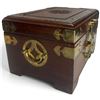 Image 3 : Chinese-Style Brass-Mounted Wooden Jewelry Box with Red Textile Interior (10 x 7 x 6 in.)