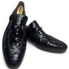 Image 1 : Kenny Shoes Black Crocodile-Pattern Leather V-Bit Dress Loafers with Low Heels, Size 9