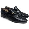 Image 2 : Kenny Shoes Black Crocodile-Pattern Leather V-Bit Dress Loafers with Low Heels, Size 9