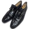 Image 3 : Kenny Shoes Black Crocodile-Pattern Leather V-Bit Dress Loafers with Low Heels, Size 9