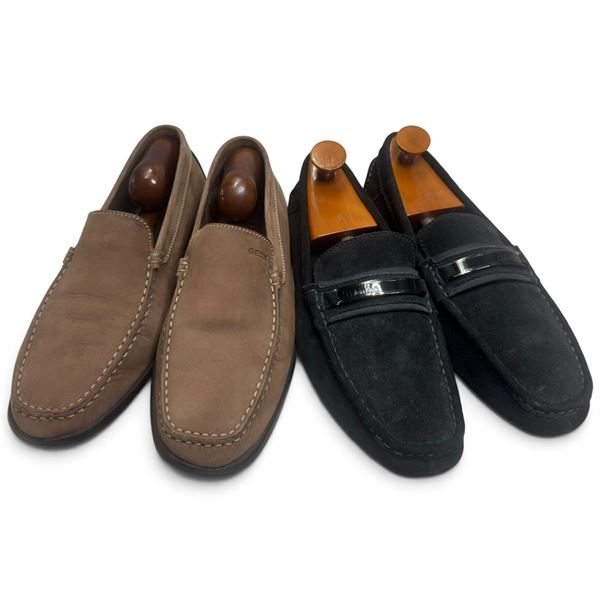 Geox Brown Nubuck & Calvin Klein Black Suede Men's Loafers, 2 Pairs, Sizes 44 & 101/2